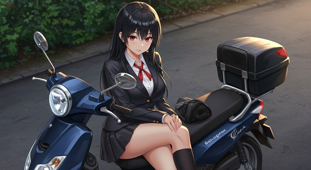 バイクに乗るリナちゃん_ImageFX