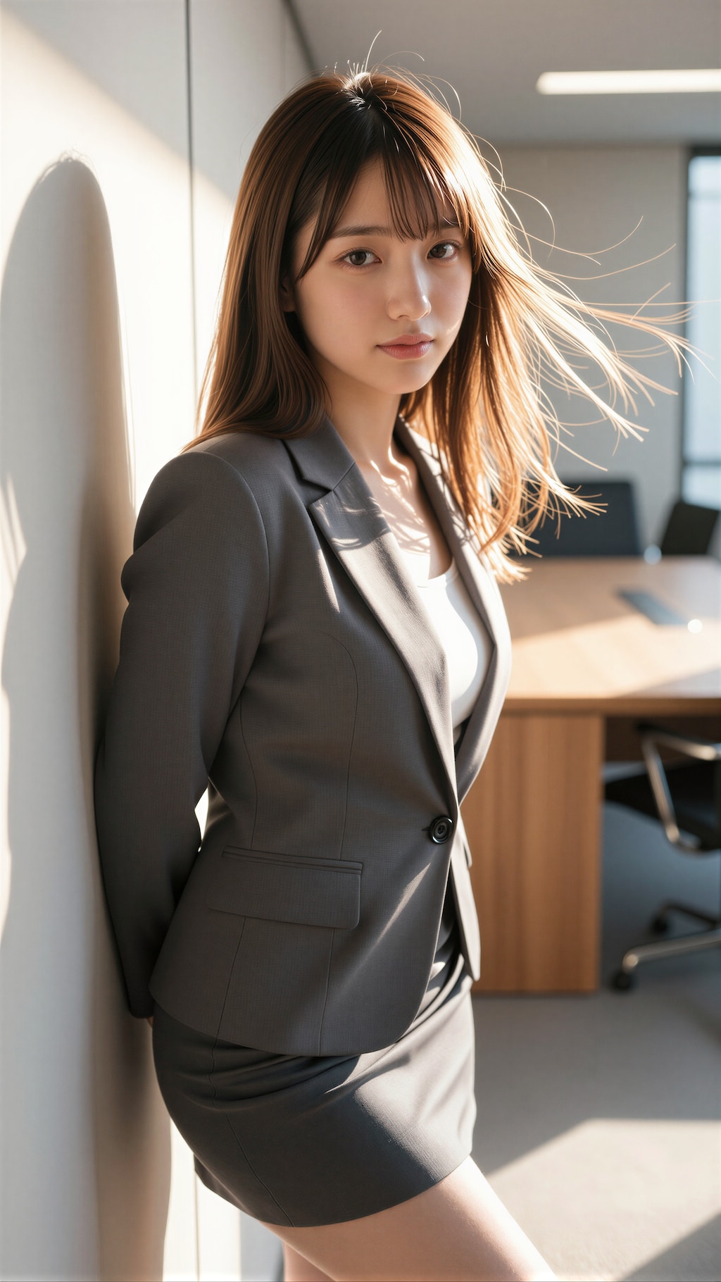 会議室で見つめる女性