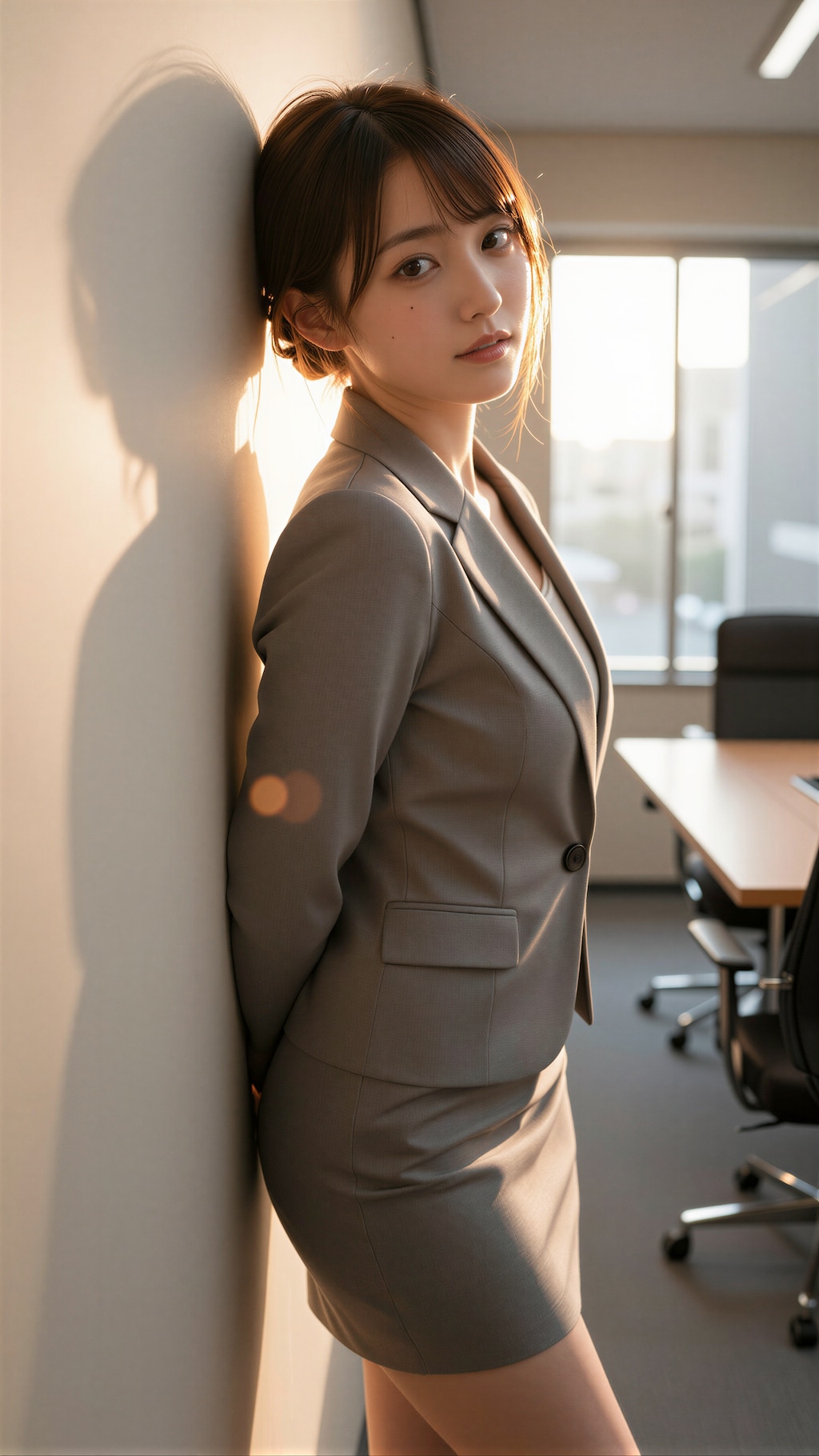 会議室で見つめる女性