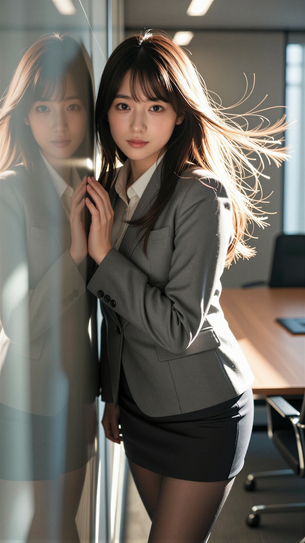 会議室で見つめる女性