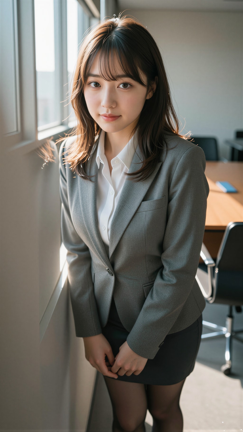 会議室で見つめる女性