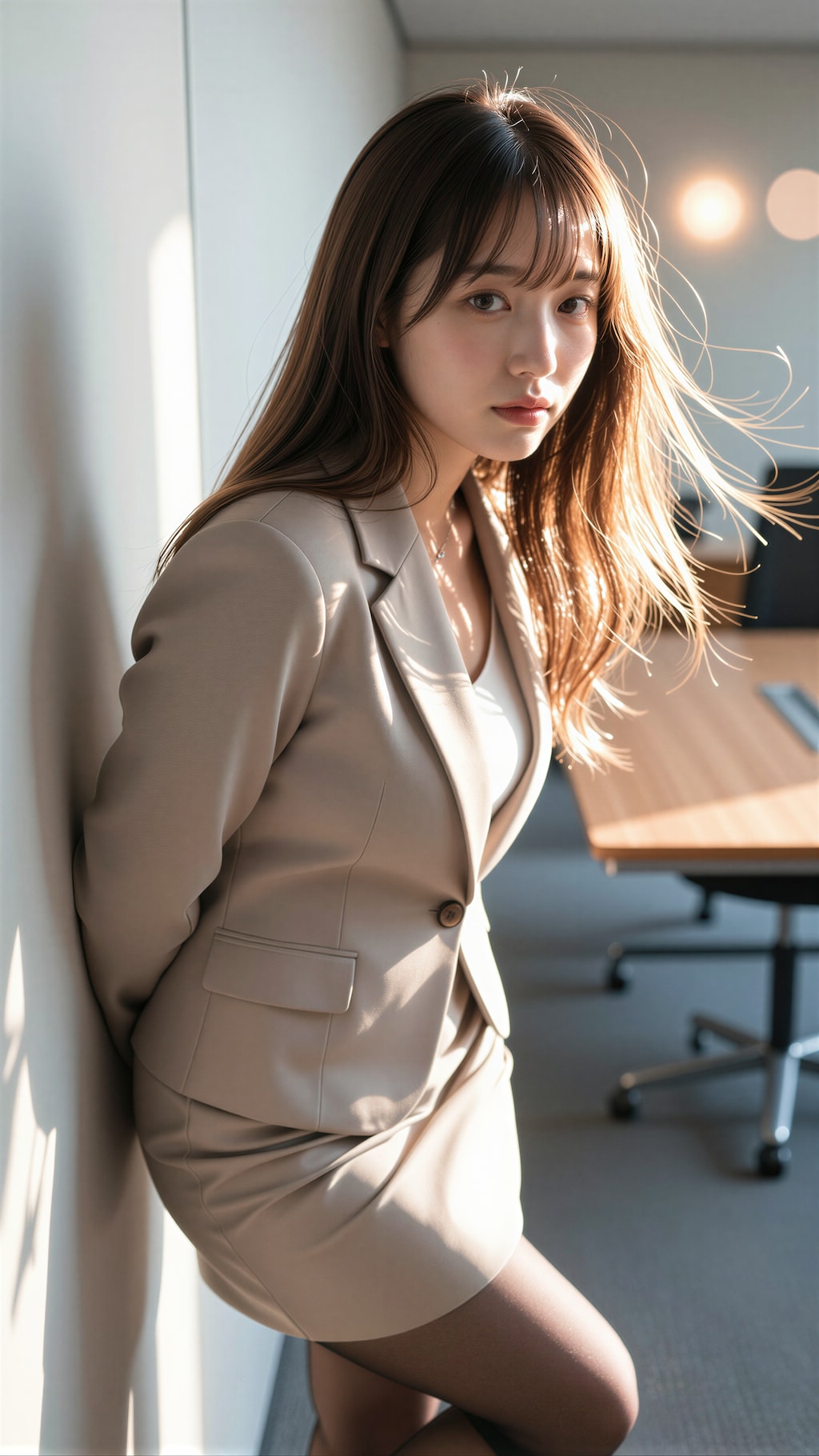 会議室で見つめる女性