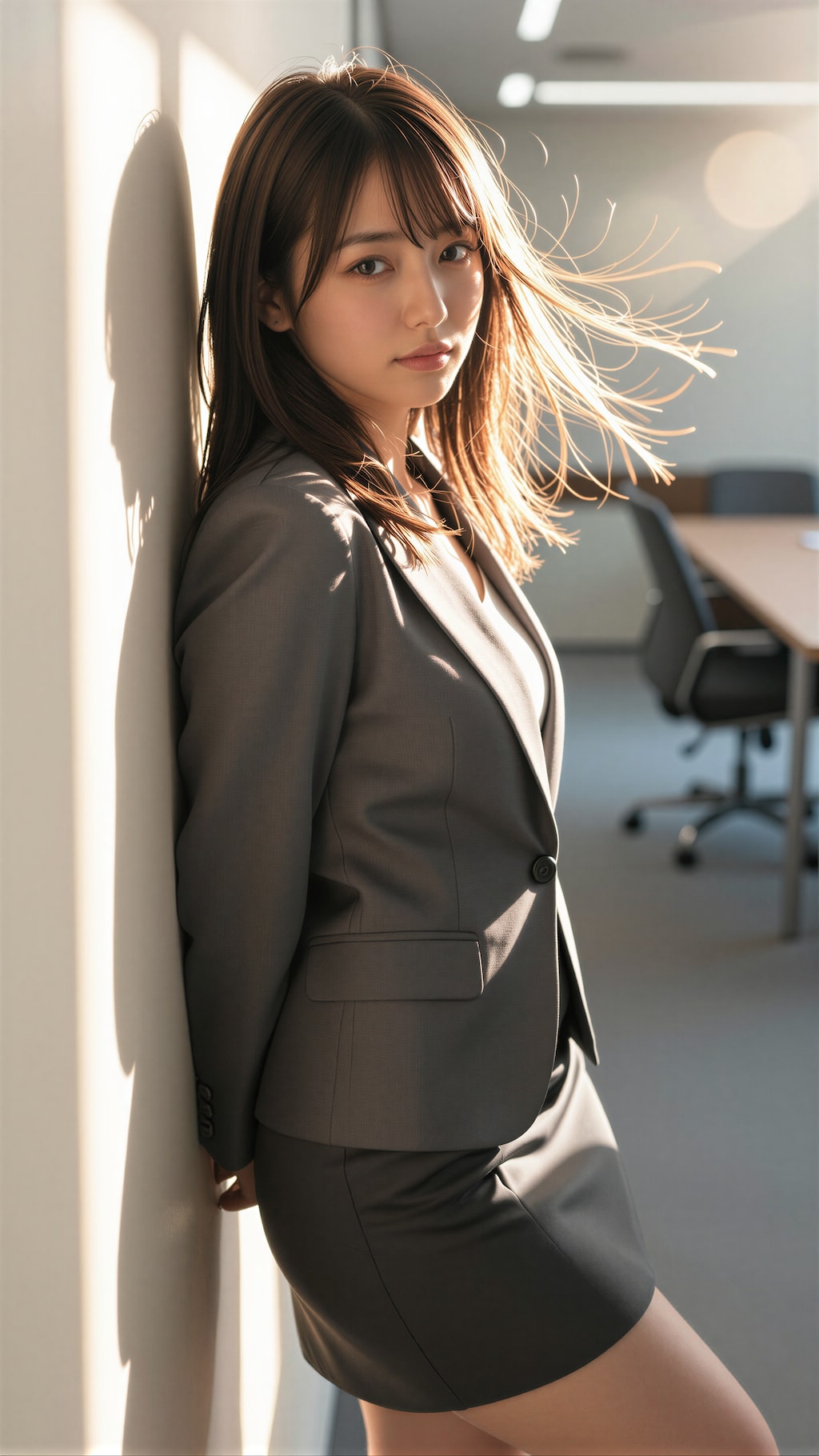 会議室で見つめる女性