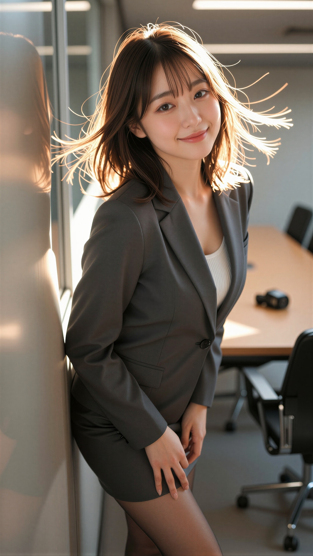 会議室で見つめる女性