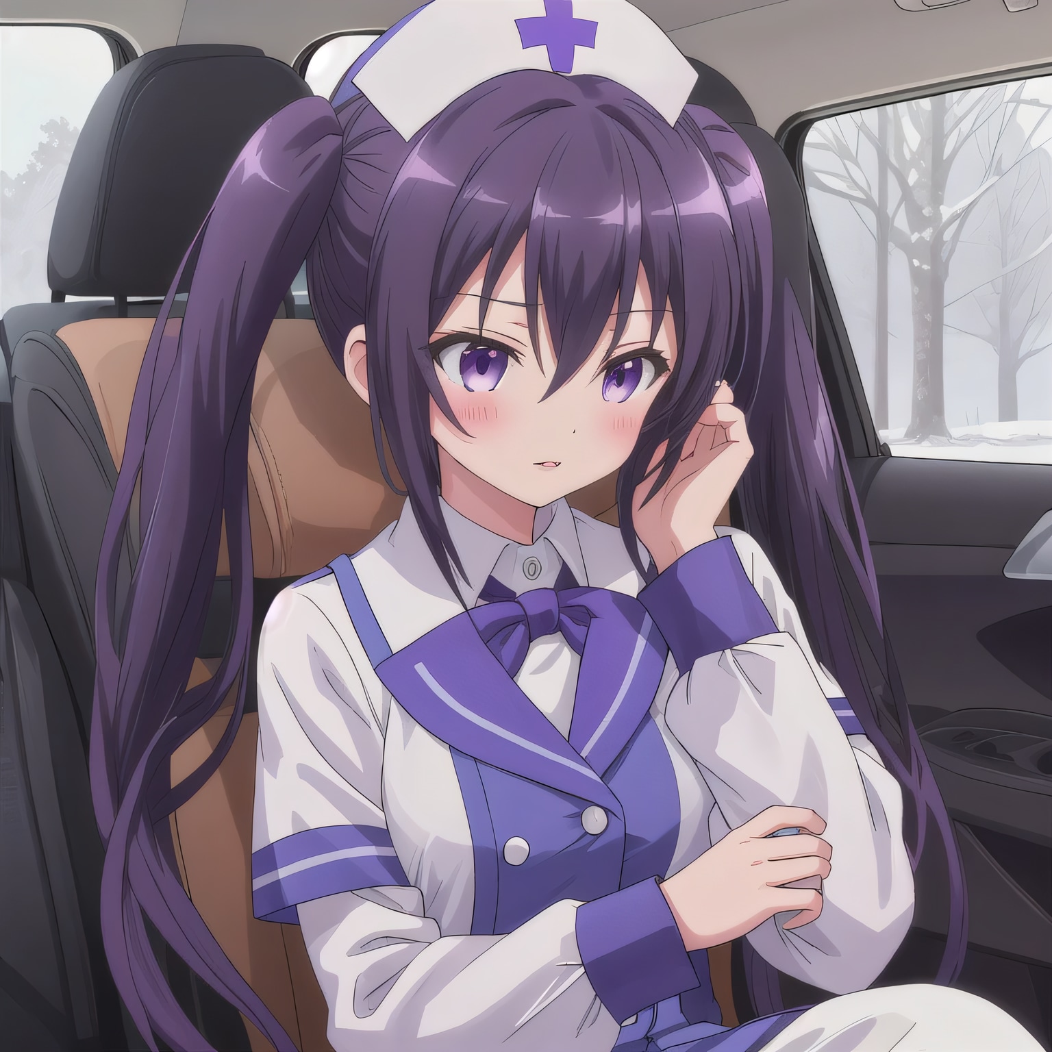 紫髪ロングで車内の少女５ | の人気AIイラスト・グラビア