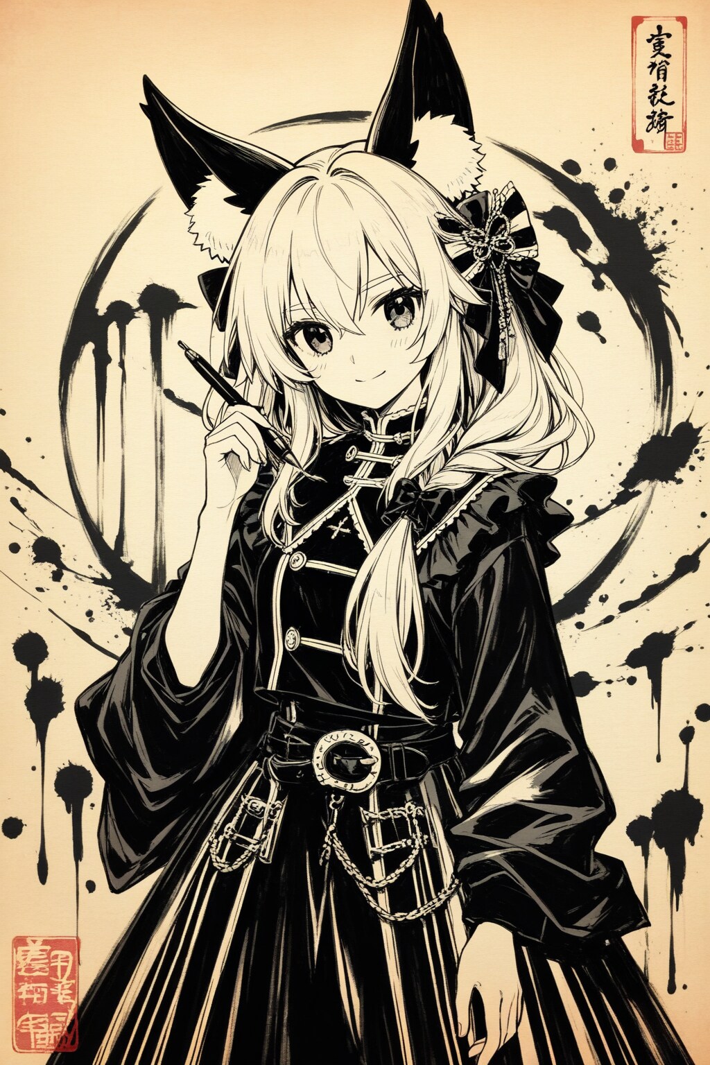 玉藻姫を描いた水墨画