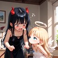 怒る悪魔ちゃんとめんどくさそうに惚ける天使ちゃん 2枚目