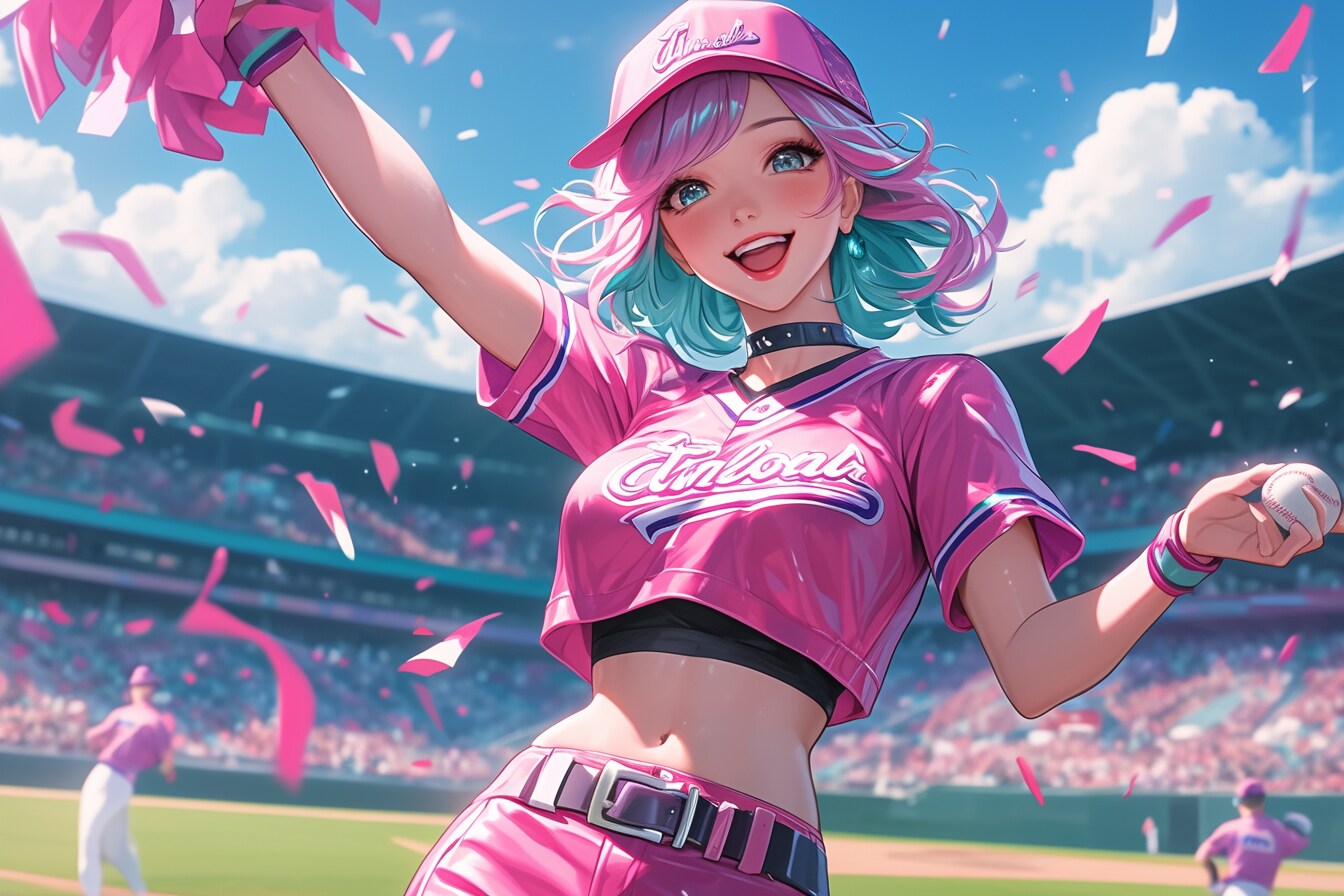 野球の試合を応援する女の子