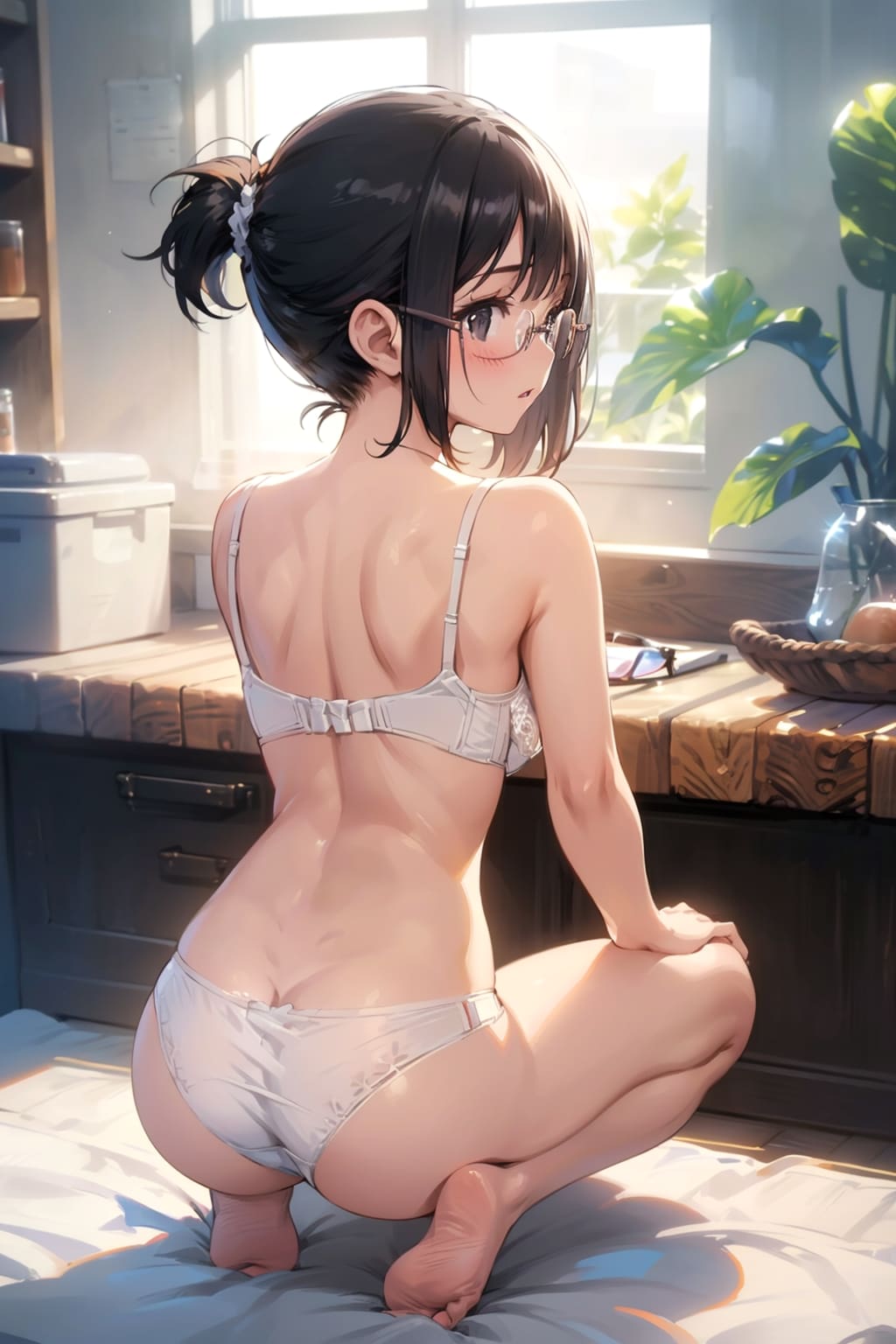 下着の眼鏡っ娘