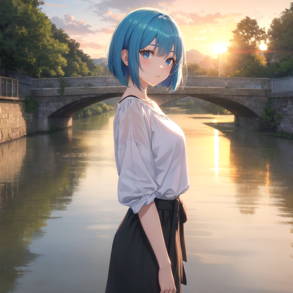 朝焼けの橋の上で | の人気AIイラスト・グラビア