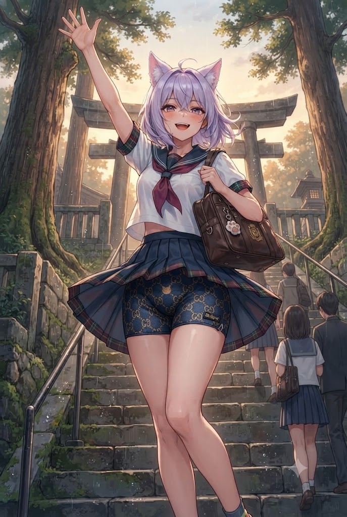 神社の階段とパンチラのセーラーシス