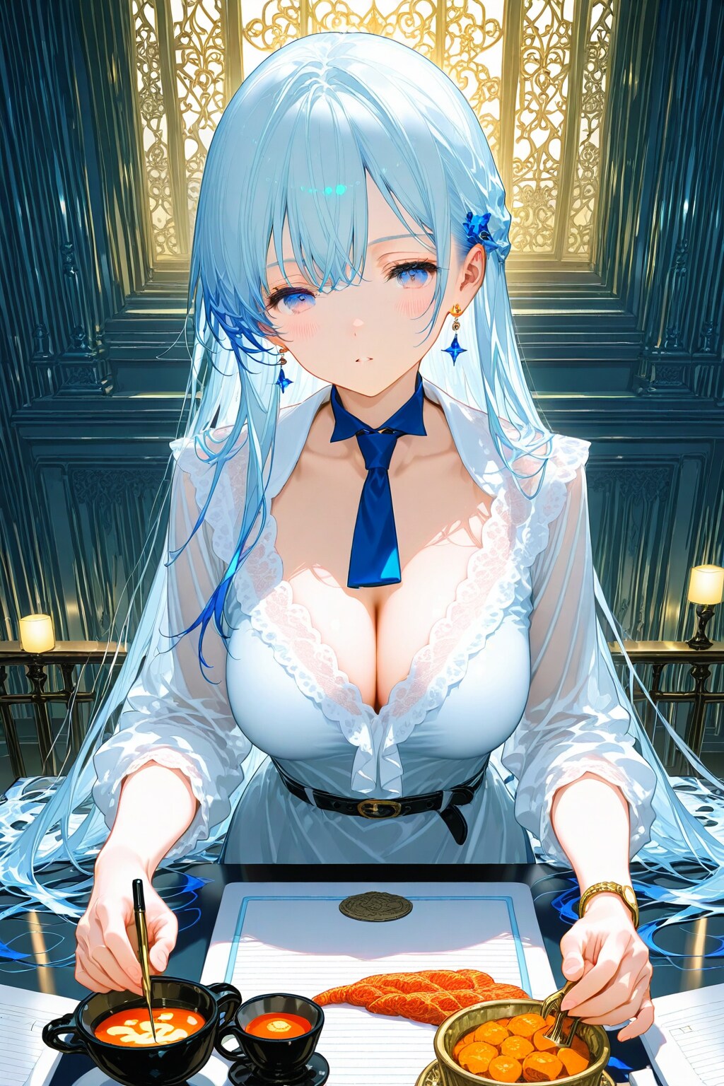 髪の長い美女の4色極細ニードルペンによる超絶精細画像