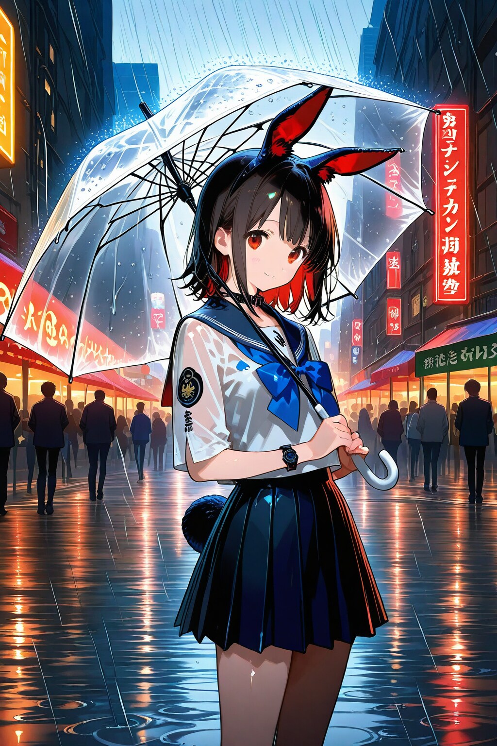 雨の中下校するうさ耳少女 | の人気AIイラスト・グラビア