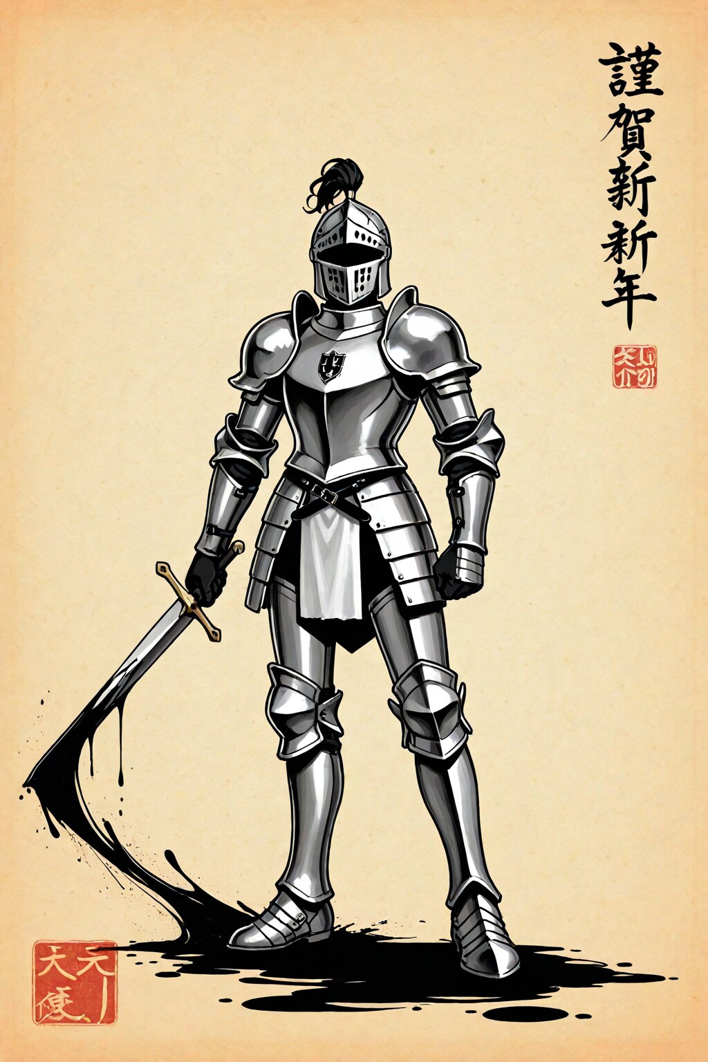 騎士の水墨画