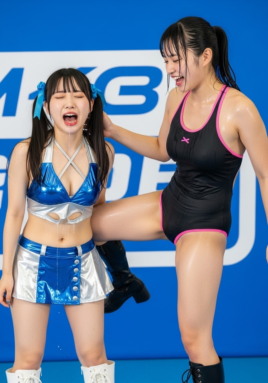練習生からのキックとパンチをくらうMIKURU