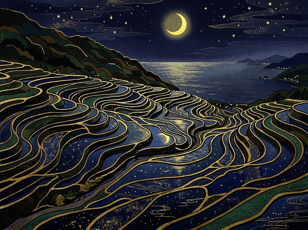 千枚田・夕昼夜