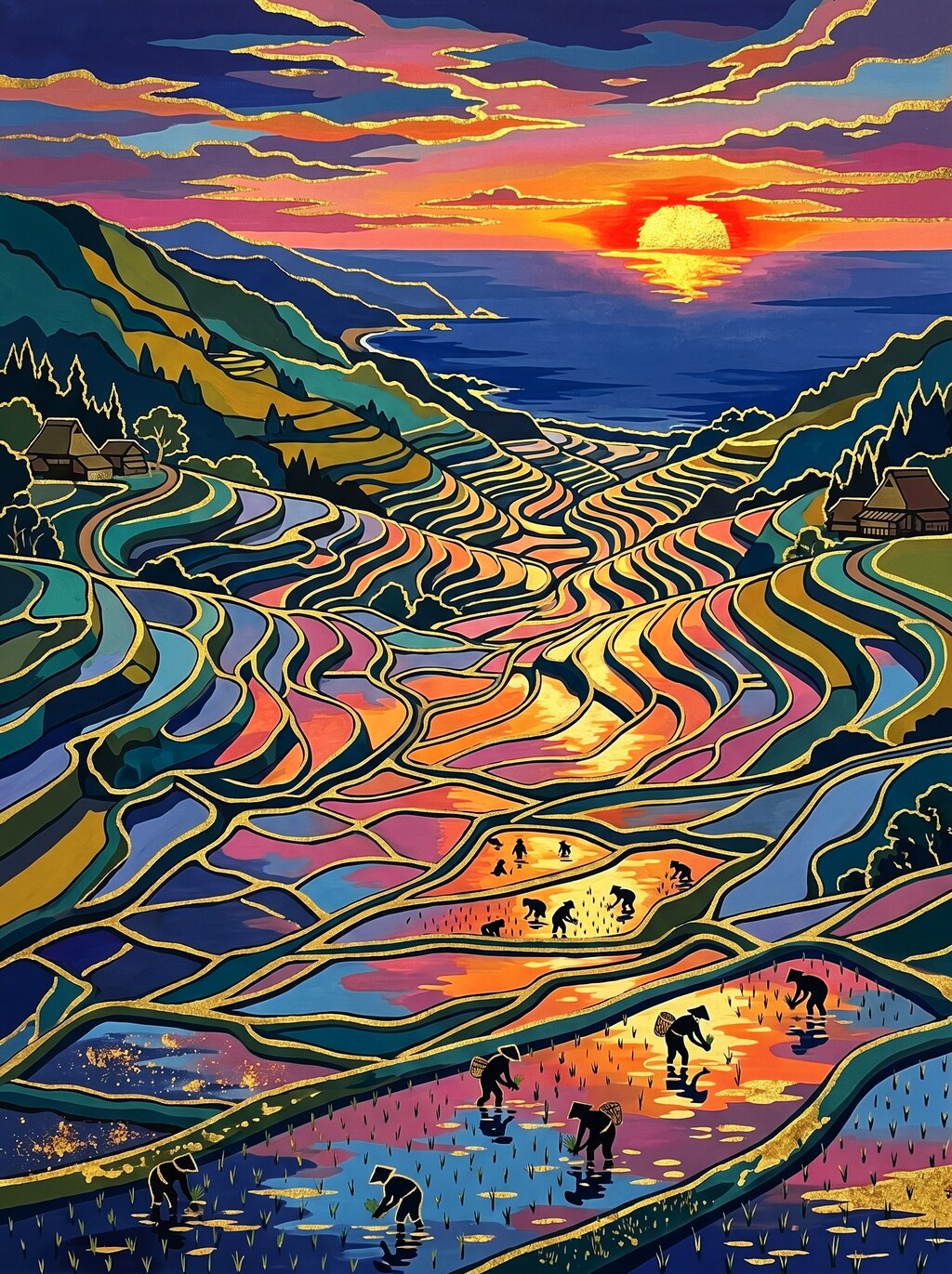 千枚田・夕昼夜