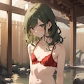 温泉を楽しむ緑髪の男の娘 3枚目