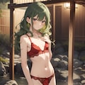 温泉を楽しむ緑髪の男の娘 2枚目