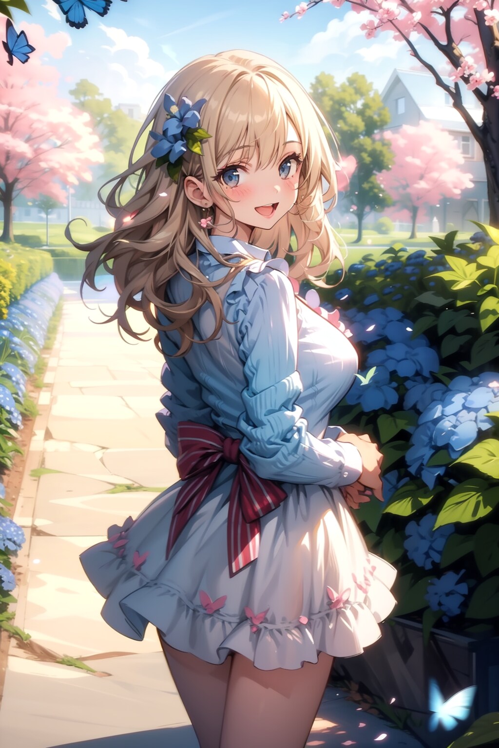 サクラとネモフィラと春色コーデで
