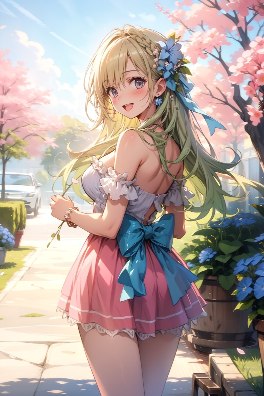 サクラとネモフィラと春色コーデで