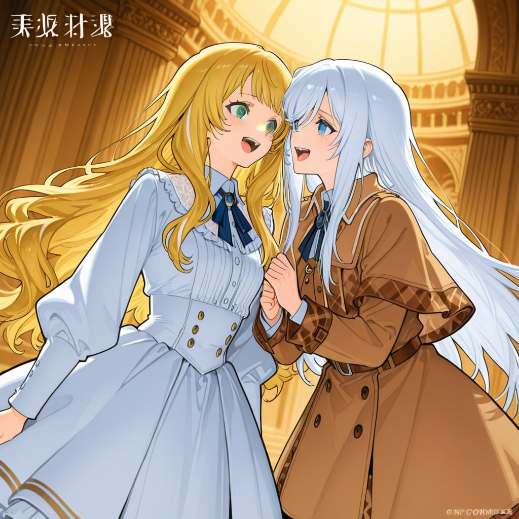 美術館で笑い合う2人