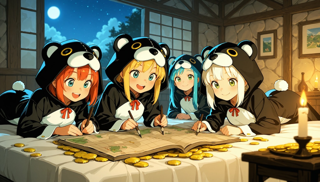 【All0407e】冒険者宿屋に泊まり、ベッドの上で今日の冒険の反省会（モデル: SDXL）