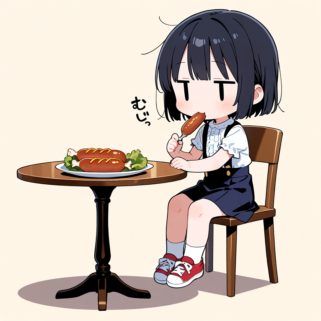 ソーセージを食べる