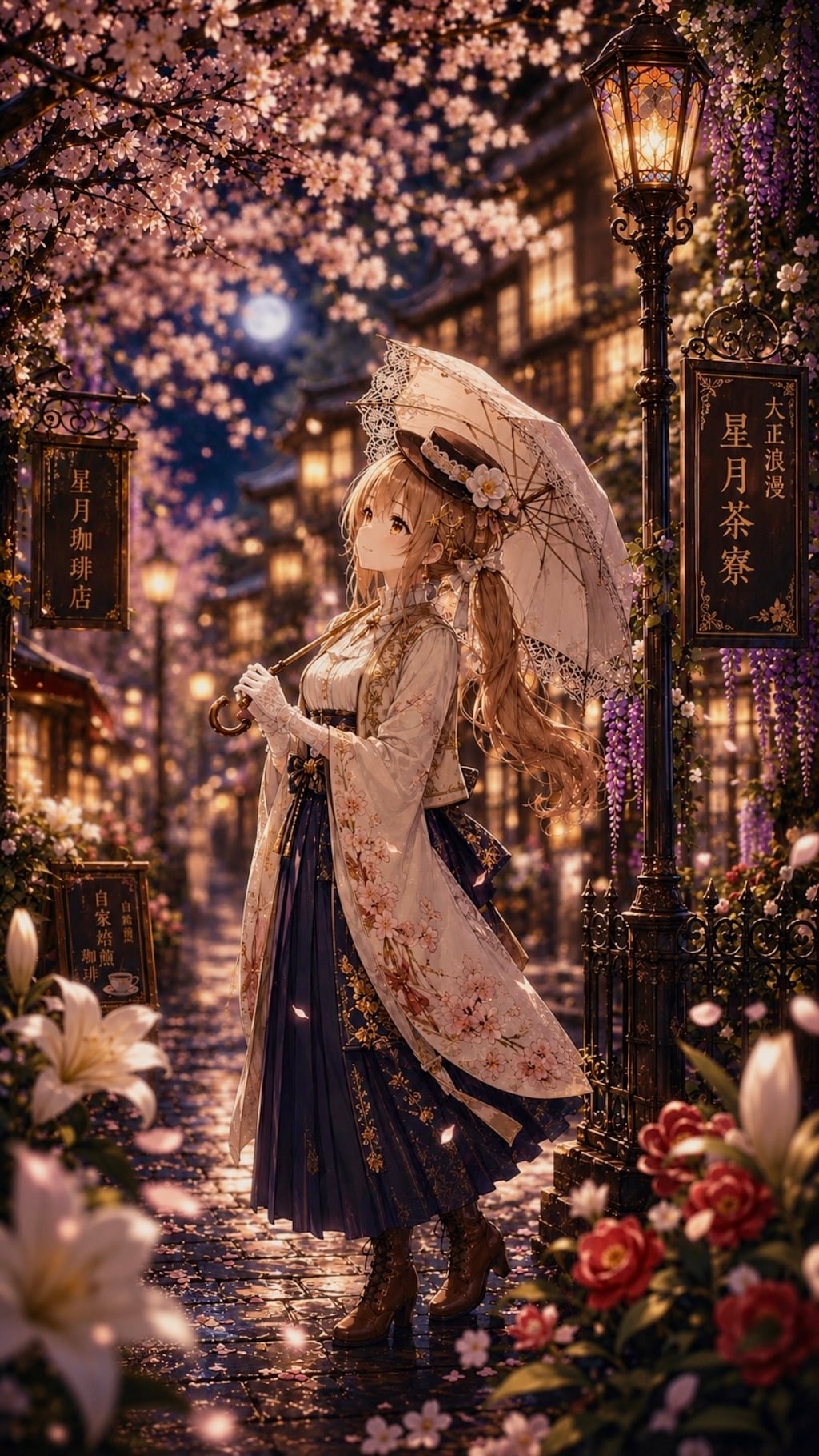 夜桜とガス灯のハイカラ散歩