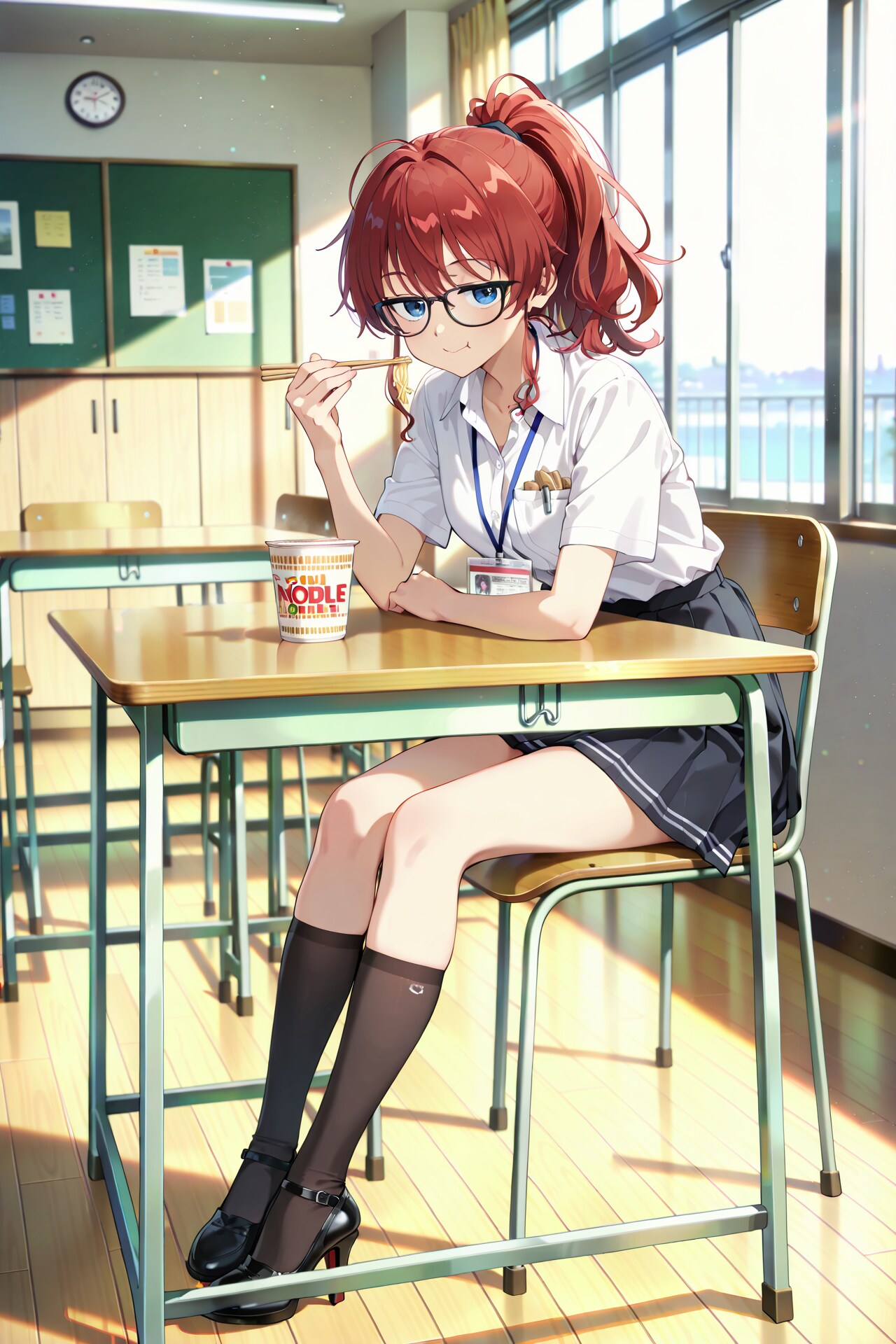 お昼にカップラーメンを食べるジト目先生 Y716 | の人気AIイラスト・グラビア