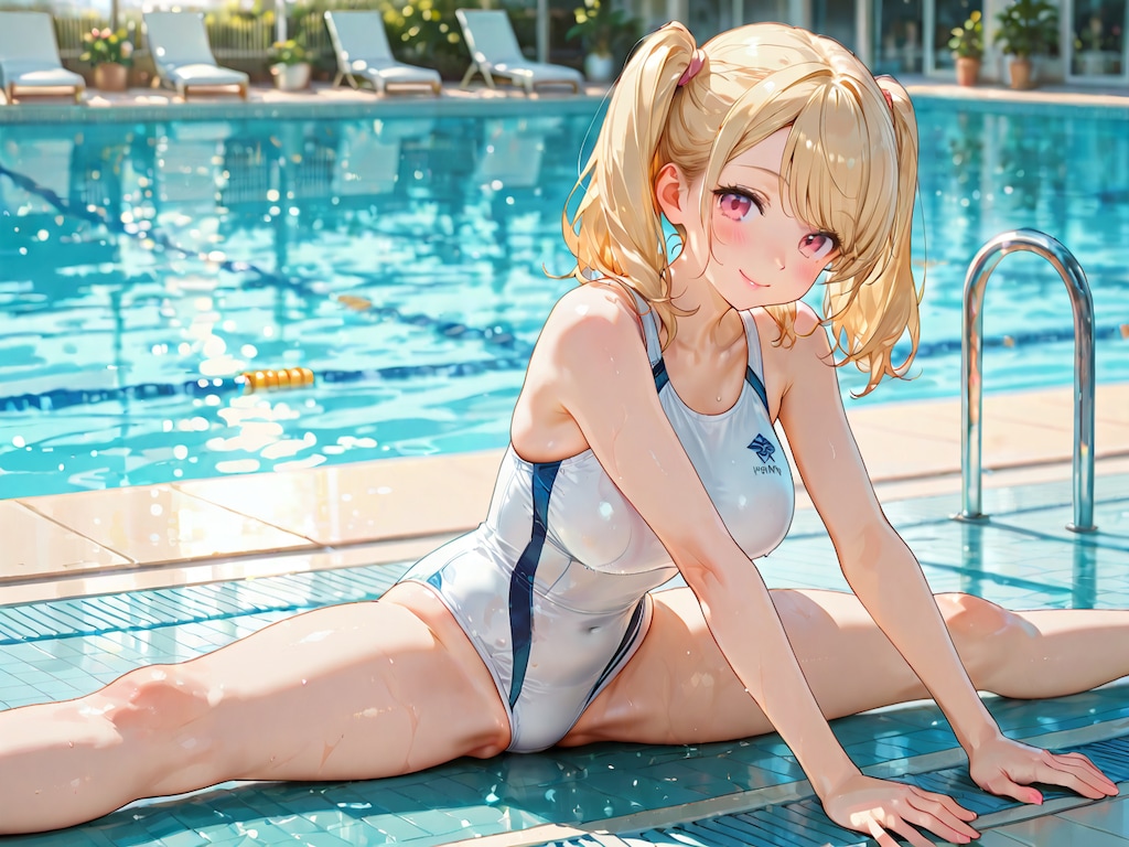 白い競泳水着で大胆に