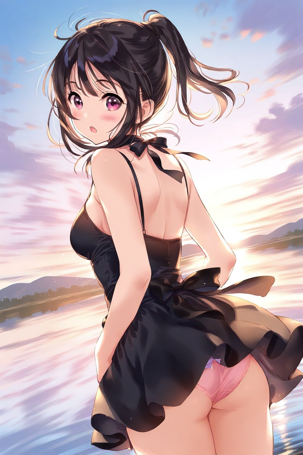 湖畔でパンチラ