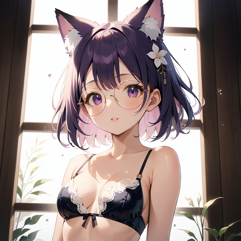 窓辺の黒レース狐耳メガネっ子… ちょっとドキッとする午後