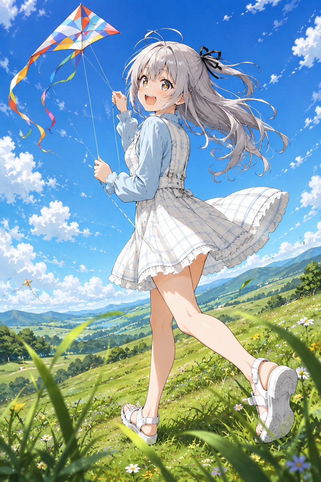 風に乗って、凧と一緒に走る。