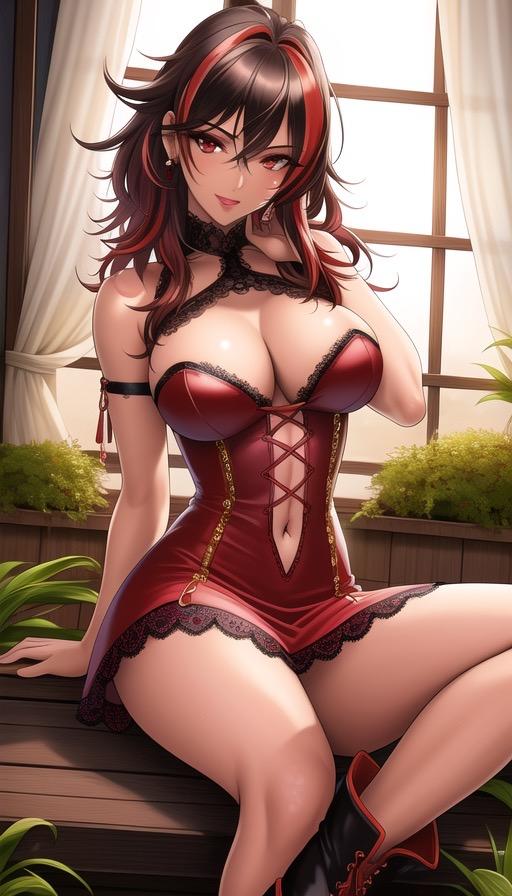 褐色ラバードレスギャルイラスト集