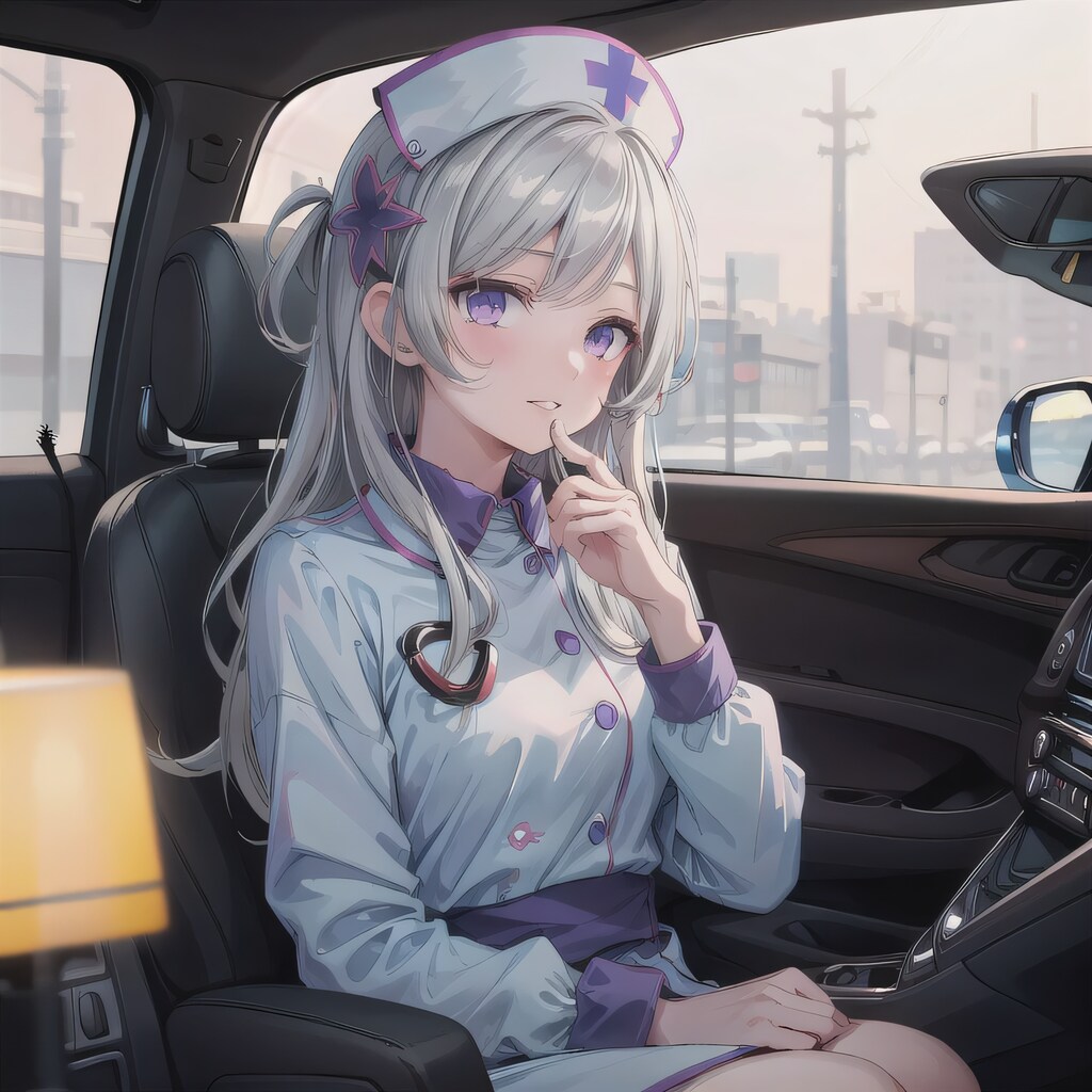 灰髪ロングで看護服の少女