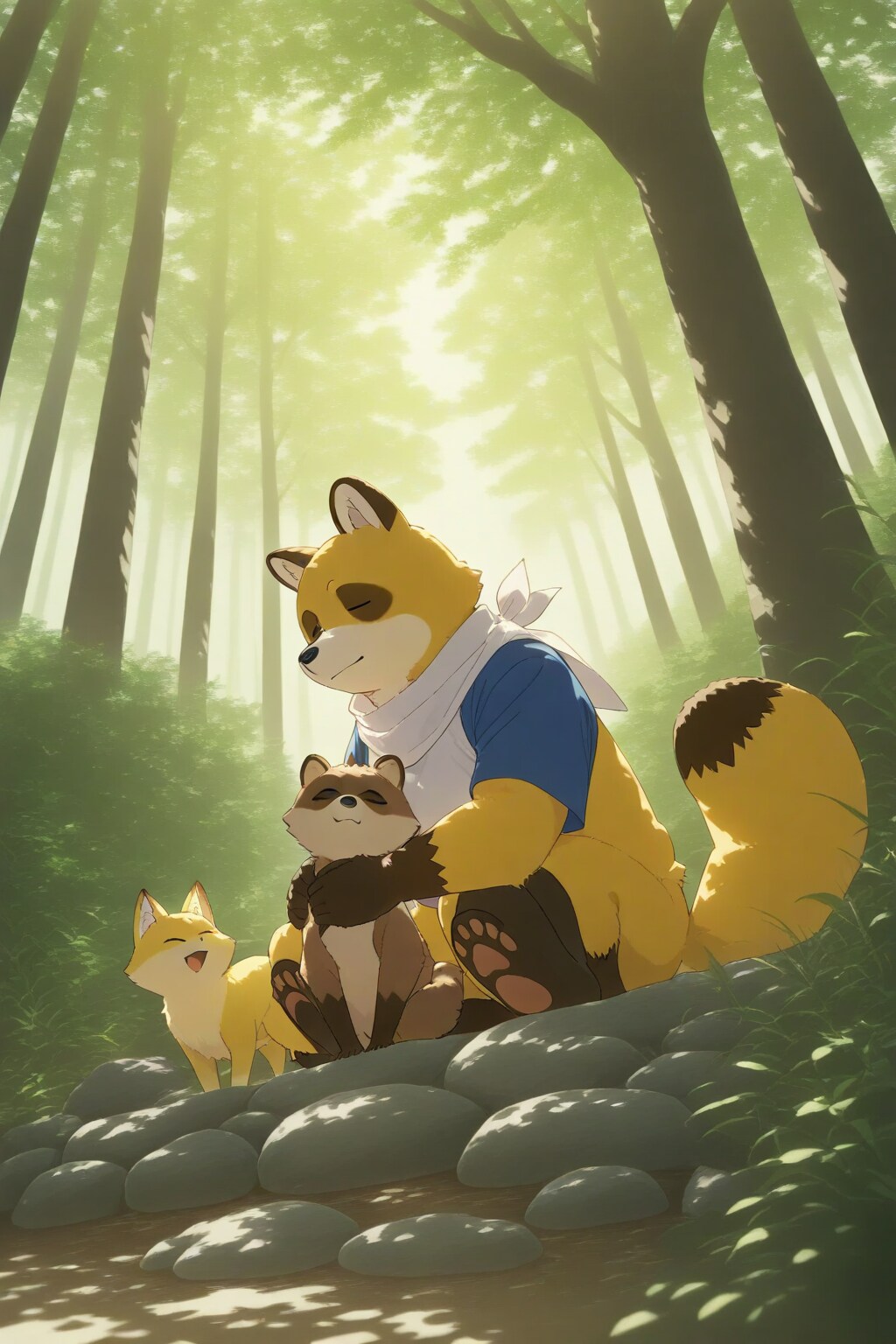 タヌキとキツネのひなたぼっこ