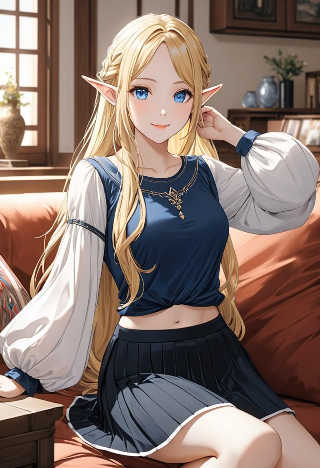 リビングでくつろぐ金髪エルフさん