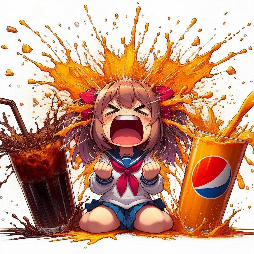 【謎画像】コーラかオレンジジュースか迷いすぎて爆発した女の子