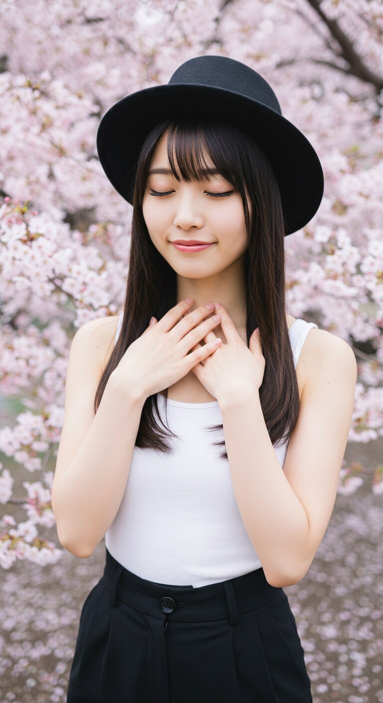 リアルかっこかわいいダンサーのロマンティックな憩いの花見