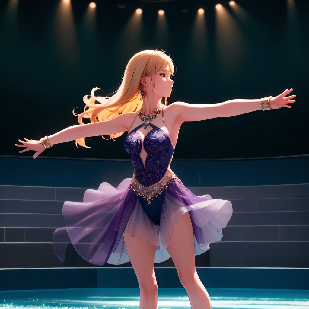 金髪ロングでアイススケートの少女