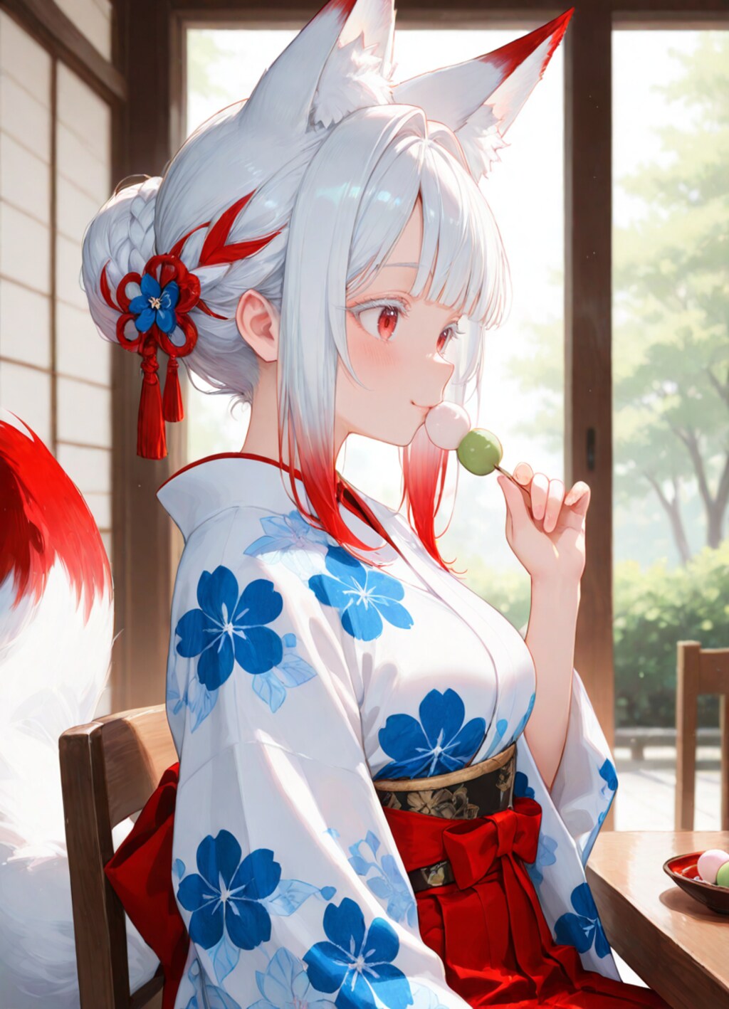 縁側でお団子♪