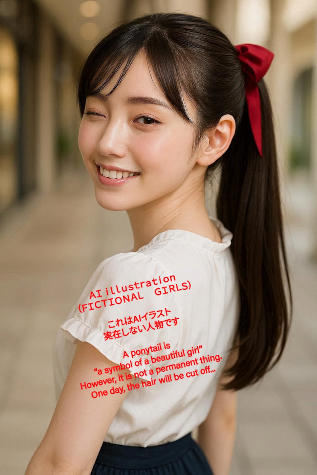 ウインクするポニーテール美少女