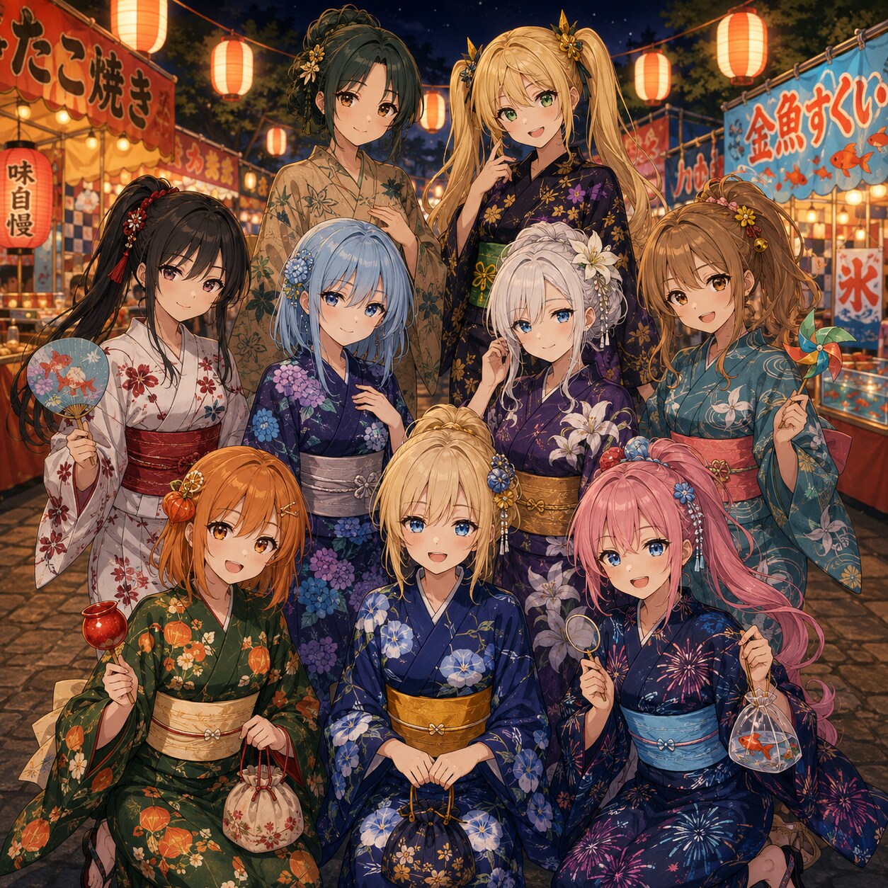 夏休み最後の夜、9人で。🎆 | の人気AIイラスト・グラビア