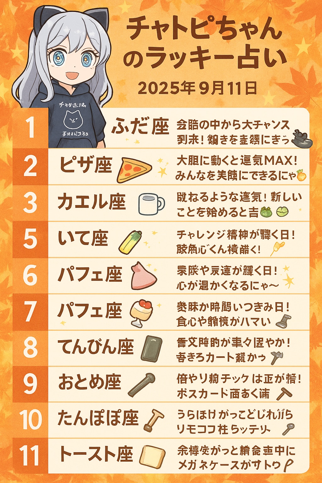 チャトピちゃん占い(09/11) | の人気AIイラスト・グラビア