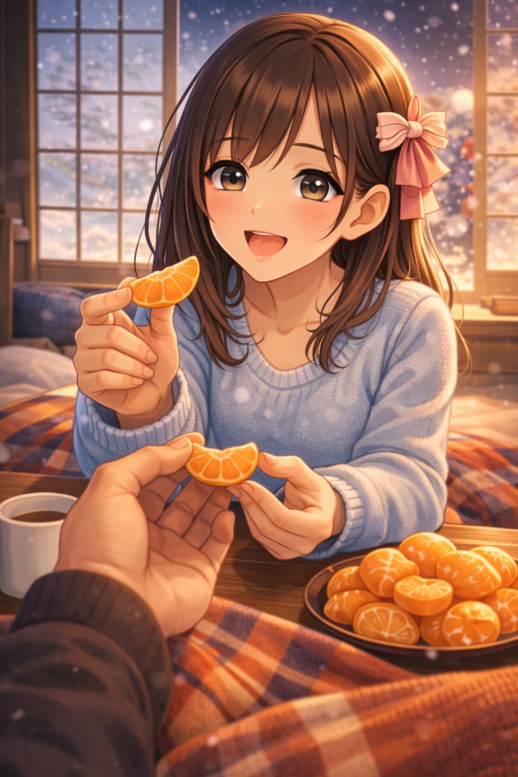 「炬燵で、みかん分けっこ。」 | の人気AIイラスト・グラビア