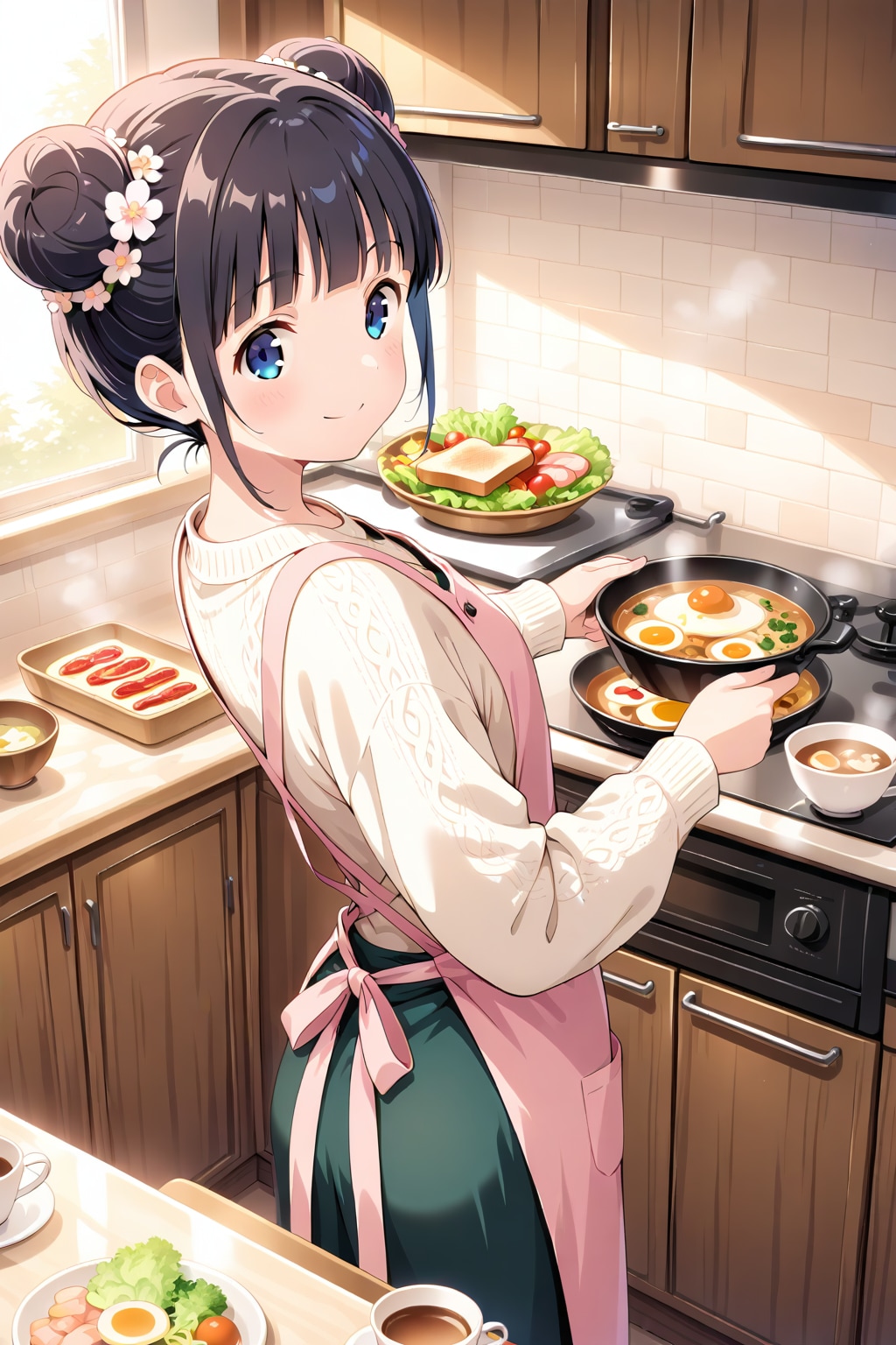 おだんごちゃん🍡✨と朝ごはん🍚✨　1/8 | の人気AIイラスト・グラビア