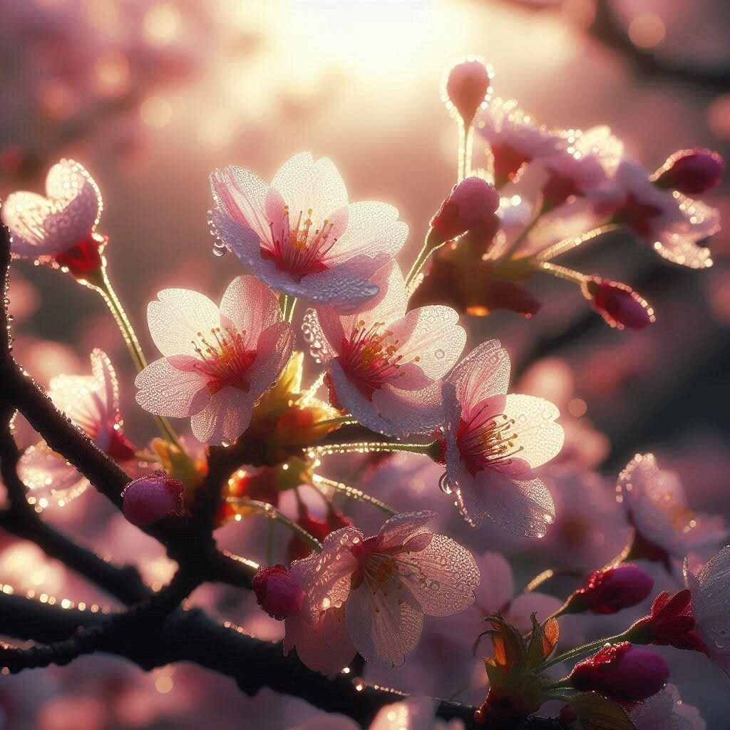 桜と朝露