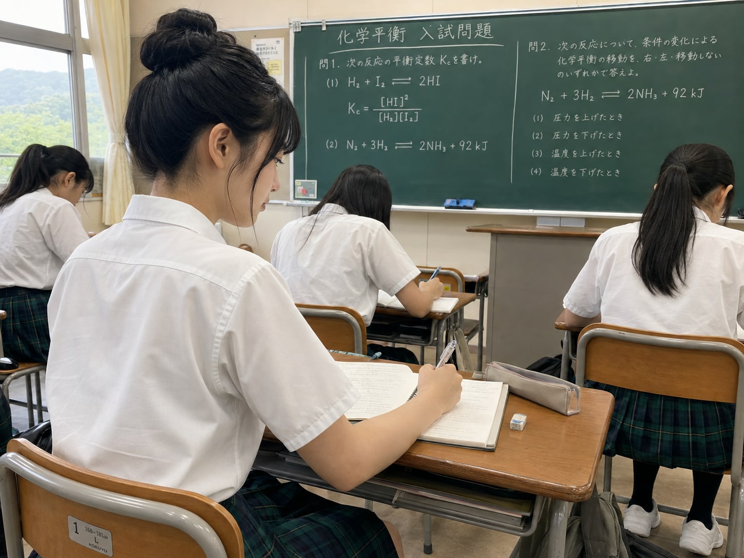 真剣に補習を受けるお団子JK
