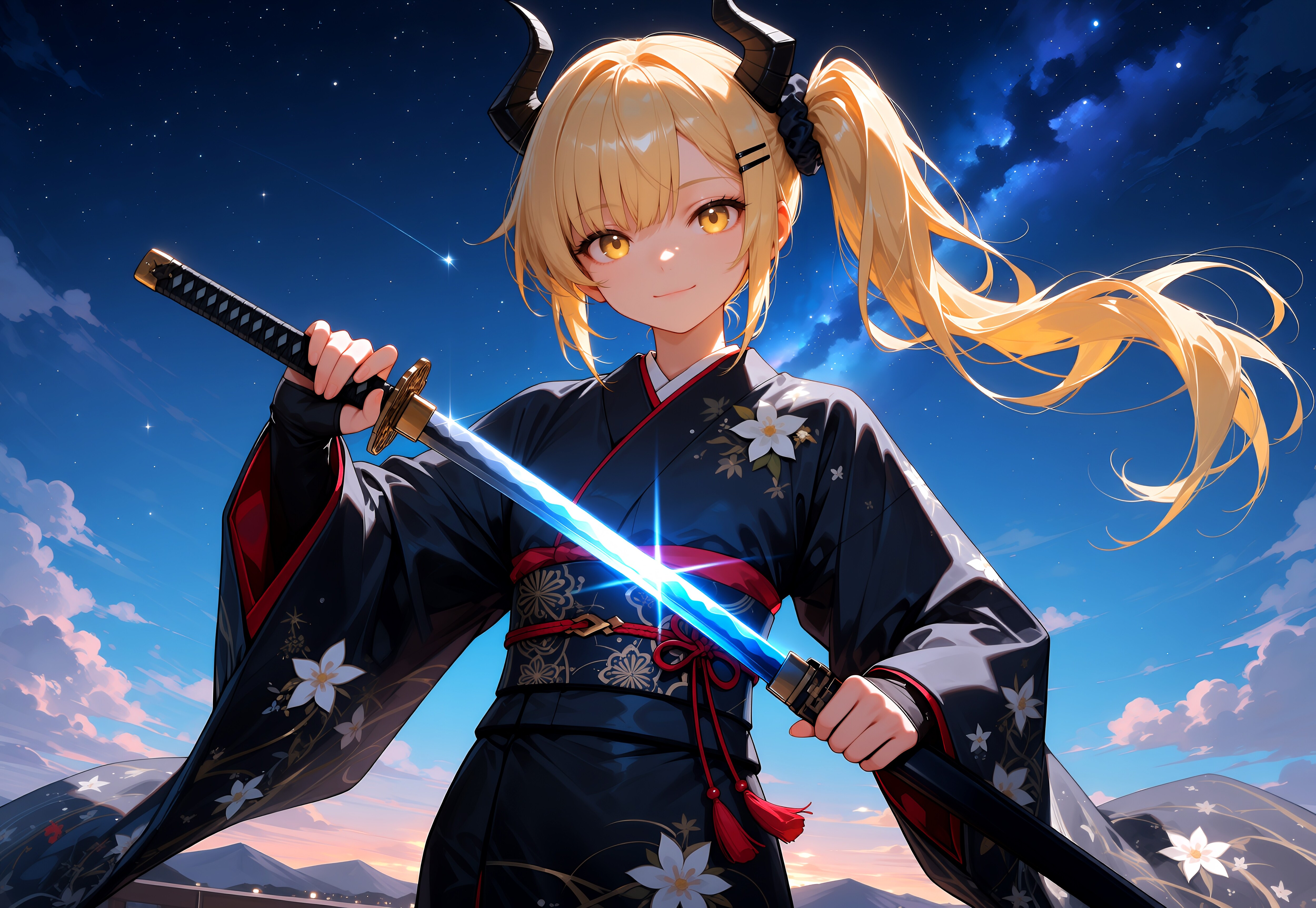 星空と抜刀女鬼高生さん | の人気AIイラスト・グラビア